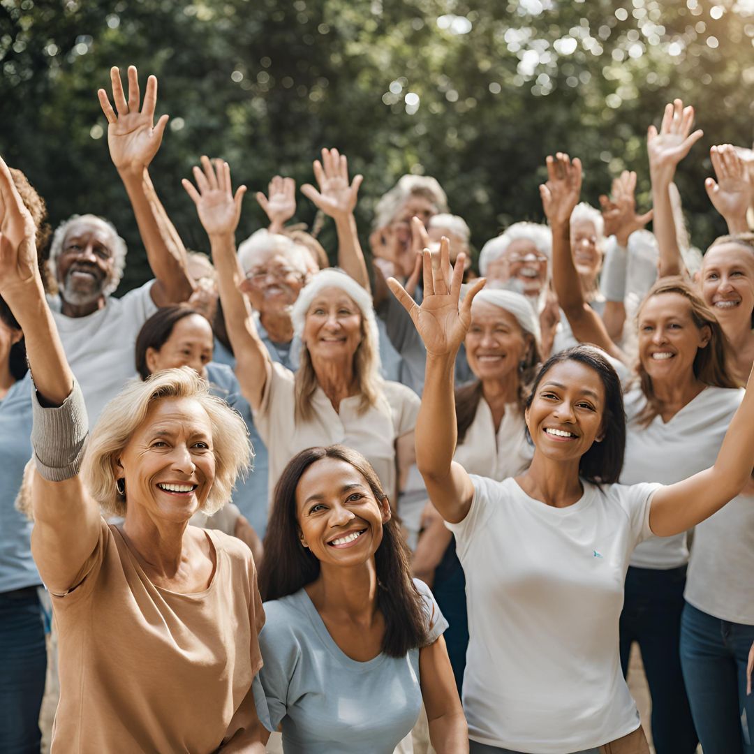 Volunteers raising hands