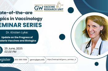 The final seminar speaker is Dr. Kirsten Lyke from the University of Maryland School of Medicine. She will give a talked presentation titled 'Update on the Progress of Malaria Vaccines and Biologics'.